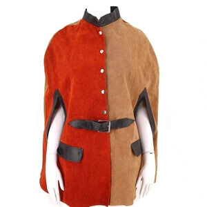 Vintage Women's Brown & Orange suede and Leather Collar Cape‎ One Size